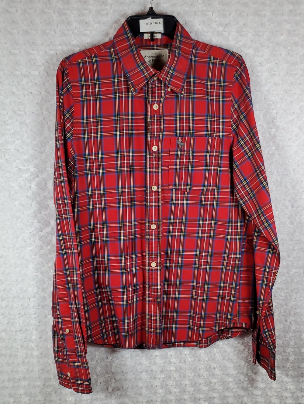 Abercrombie & Fitch Red Plaid Button-Down Shirt with Chest Pocket L